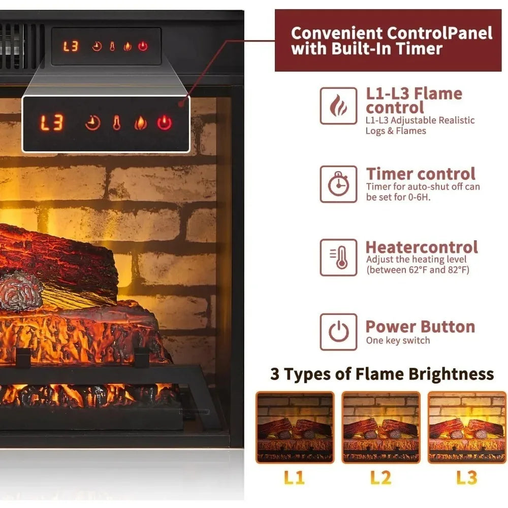 42" Electric Fireplace with Mantel, Farmhouse Fireplace TV Stand w/23'' Freestanding Electric Fireplace Heater, Remote Control,