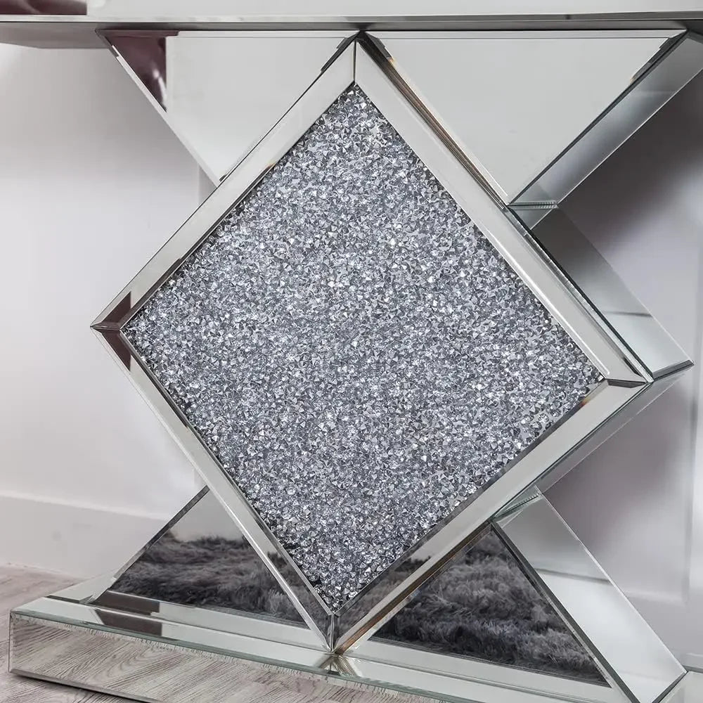 47.2'' Console Table Mirrored  with Diamond Shaped Long Accent Narrow Table/ Sofa Table Foyer Table