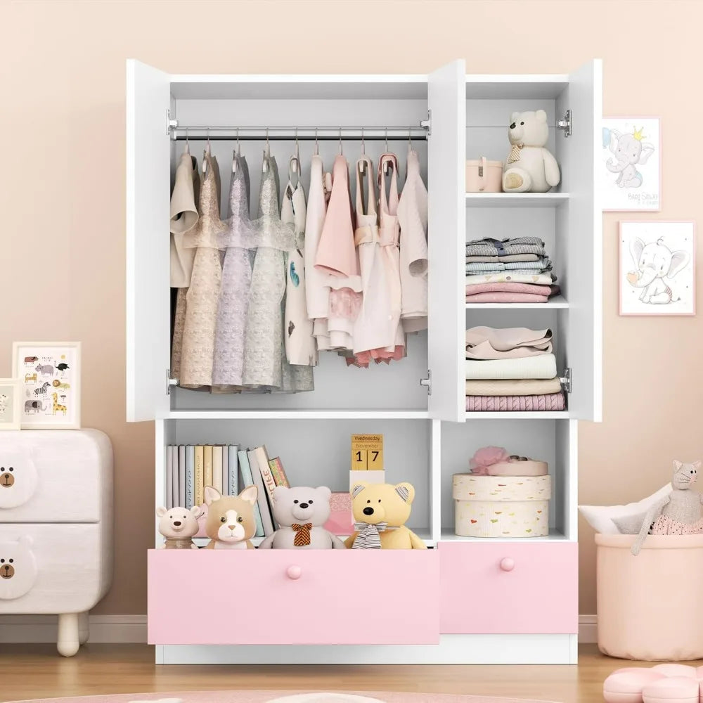 Freestanding Wooden Wardrobe with Adjustable Shelves and Drawers