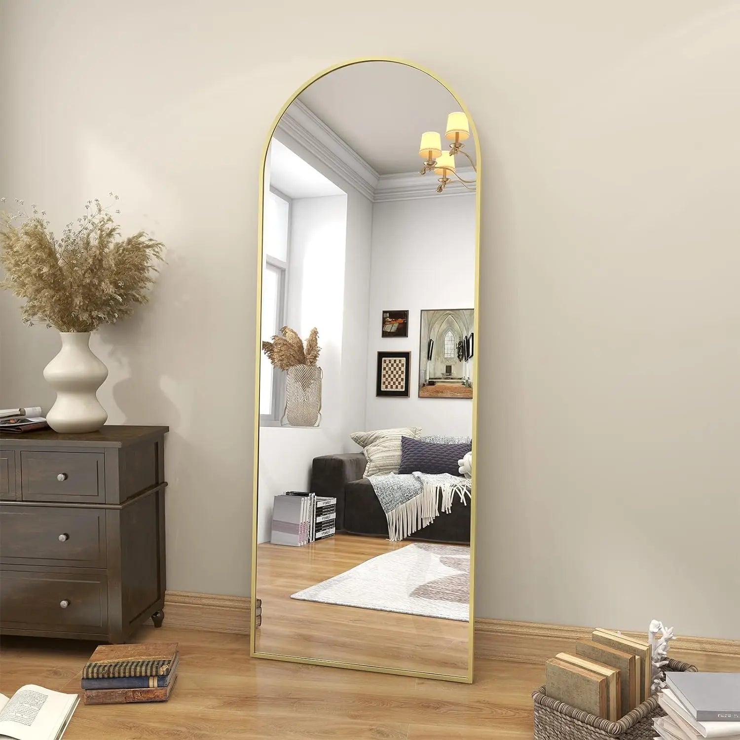 64"x21" Arch Floor Mirror, Full Length Mirror, Wall Mirror Hanging or Leaning, Arched-Top Full Body Mirror with Stand