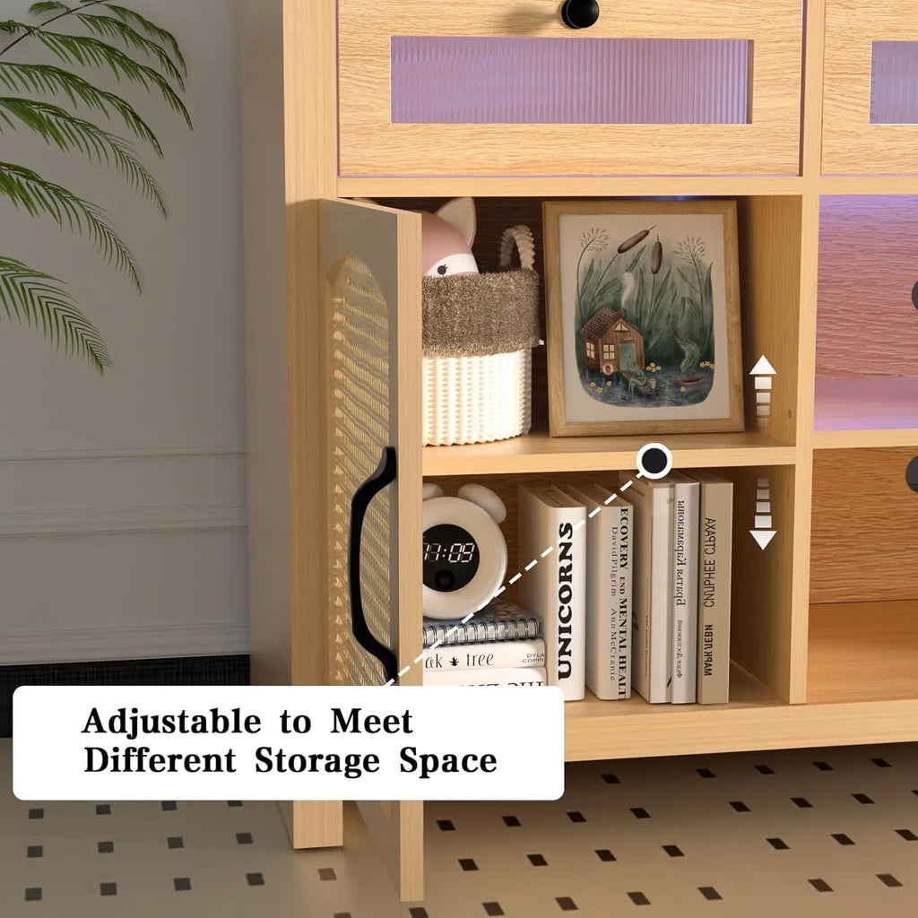 LED TV Stands for for 65" TV, Entertainment Center with 2 Storage Cabinets and Barn Doors, 59" TV Console with 3 Drawers
