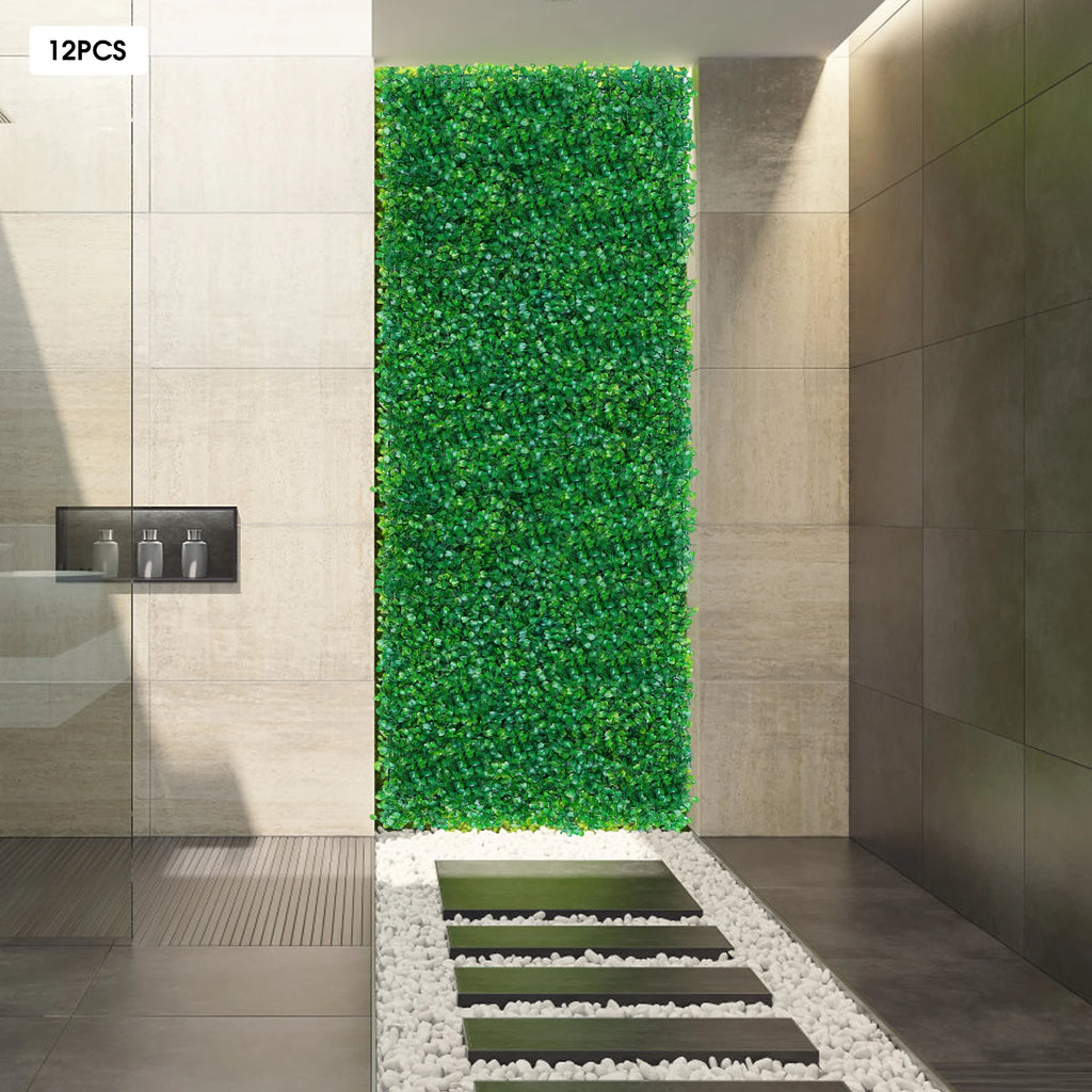 12 PCS Artificial Plant Wall Panels - 100% PE Material & Waterproof, High-Density Realistic Grass, Snap-on Design for Indoor/Outdoor