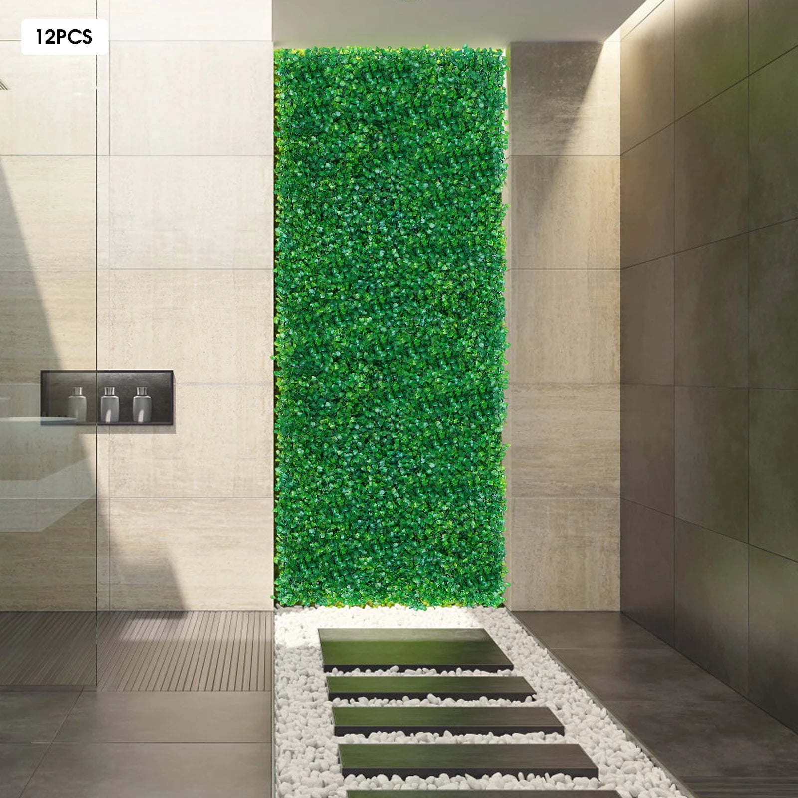 12 PCS Artificial Plant Wall Panels - 100% PE Material & Waterproof, High-Density Realistic Grass, Snap-on Design for Indoor/Outdoor
