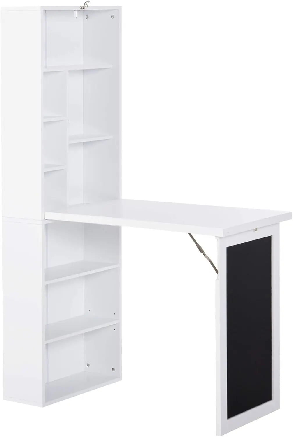 Fold-Out Convertible Writing Table,Wall Mount Desk Cabinet with Blackboard and Side Shelf Multi-Function Home Office Workstation