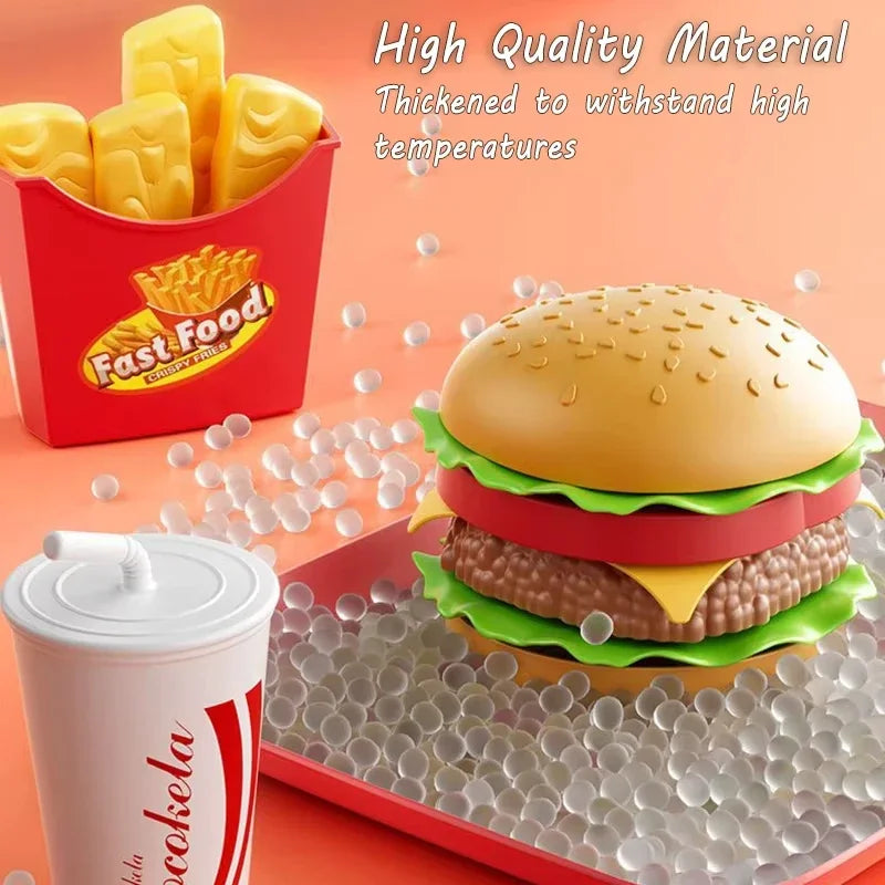 Kid Kitchen Toy Set /Simulation/ Make Hamburgers, Pizza, Fries, Pretend Play Food Cooking/ Cutting Game/ Montessori Interactive Toy Gift