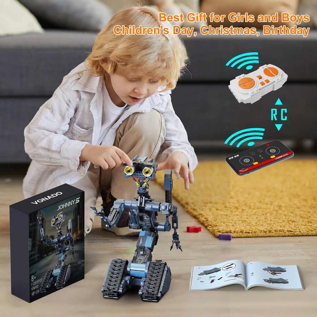 Johnny 5 Robot Building Blocks Set with Remote Control Creative Machine Home Decoration/ Room Desktop Ornament/ Christmas Gifts for Adult