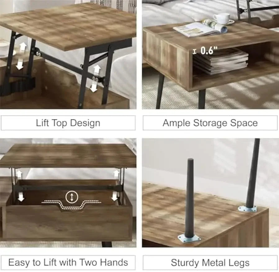 Coffee Table, 39" Lift Top Coffee Table with Hidden Compartment, Small Wooden Center Table for for Home, Living Room, Natural