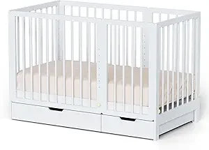 Joymor 8-in-1 Convertible Crib with Changer, Including 2-Inch Mattress, Transforms into Bassinet, Mid-Sized Crib, Full-Size Crib