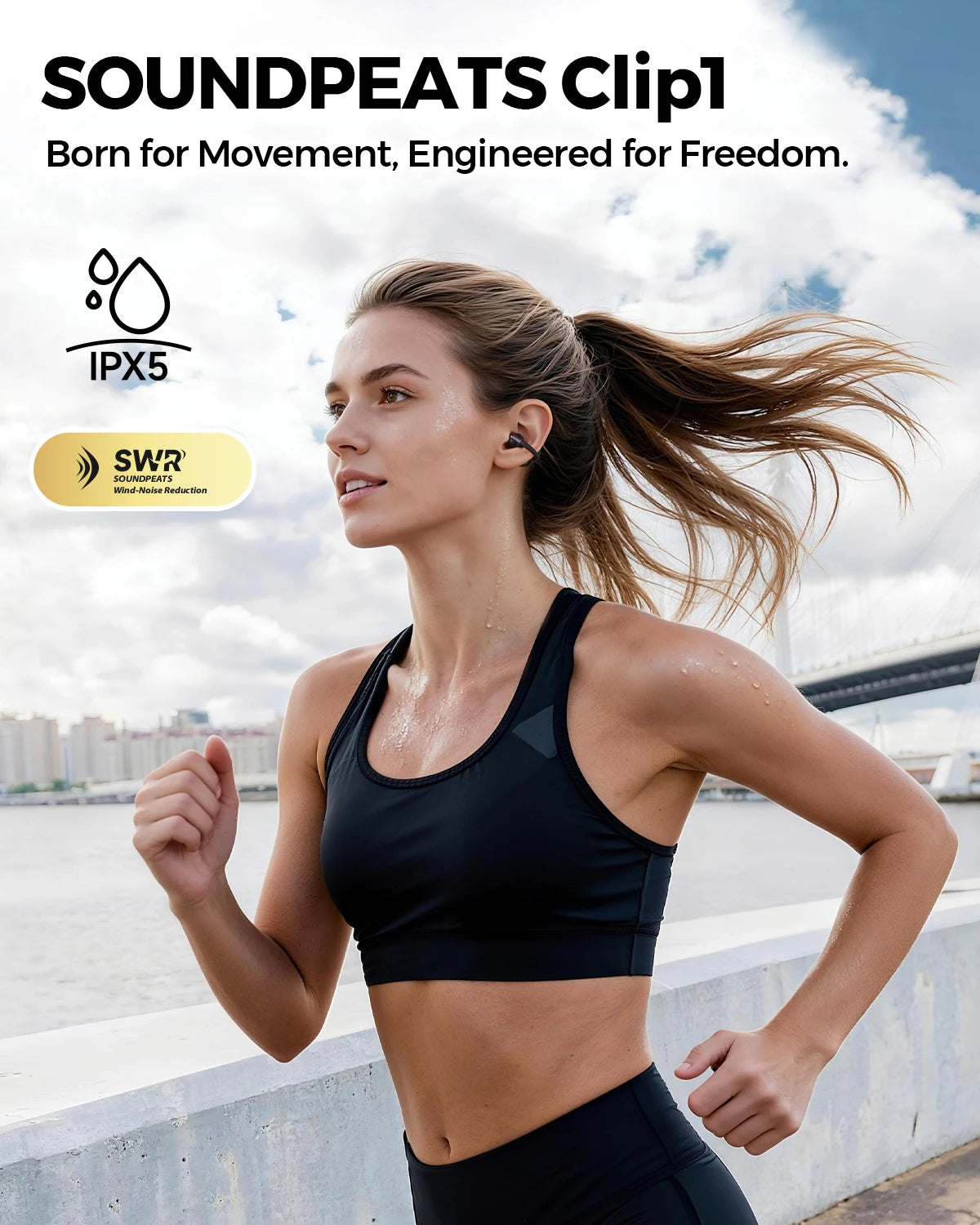 Open Ear Wireless Headphones Dolby Audio Bluetooth 5.4 Earphone Clip On Sports Earbuds with Hi-Res LDAC, IPX5