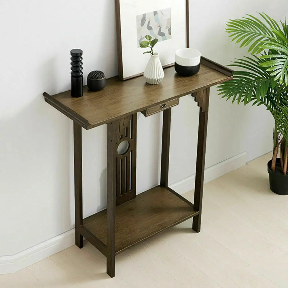 Chinese Style Hall Console Table, Accent Table, Entryway with Drawer, Storage Shelf, Wood Furniture