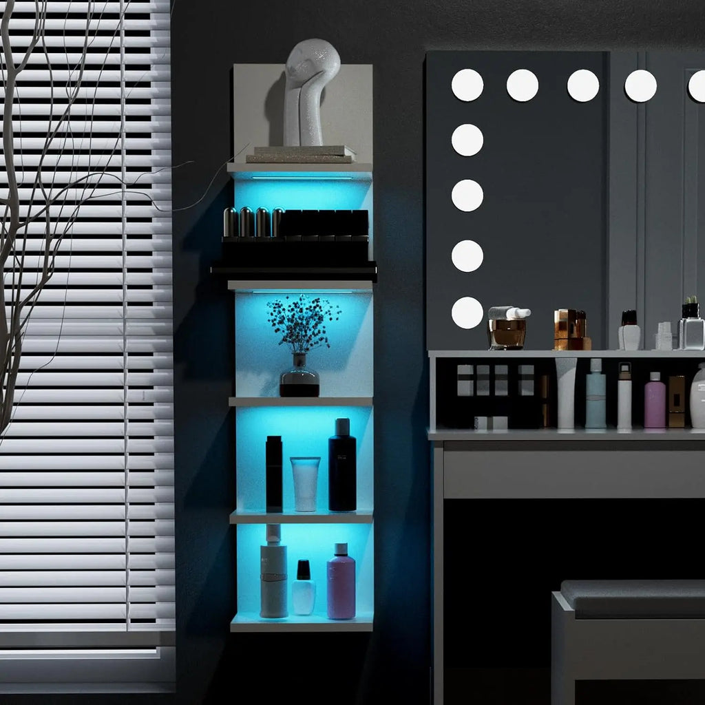 5-Tier Wall Shelf Unit with RGB Light, Floating Shelf for Wall Storage, Wall Mounted Vertical Display Shelf for Any Room