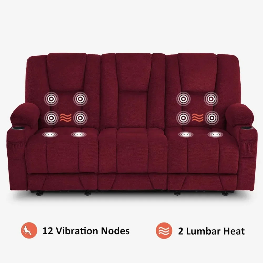 "3-seater zero gravity reclining sofa with heat and vibration massage, usb ports and cup holders for living room"