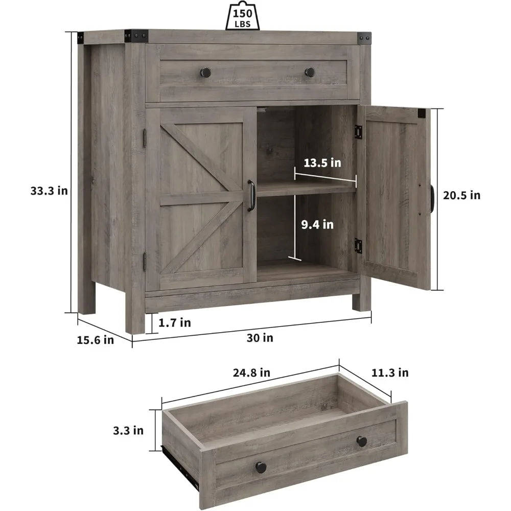 Coffee Bar Cabinet, Kitchen Storage Cabinet, Modern Farmhouse Buffet Sideboard with Drawer and Adjustable Shelf
