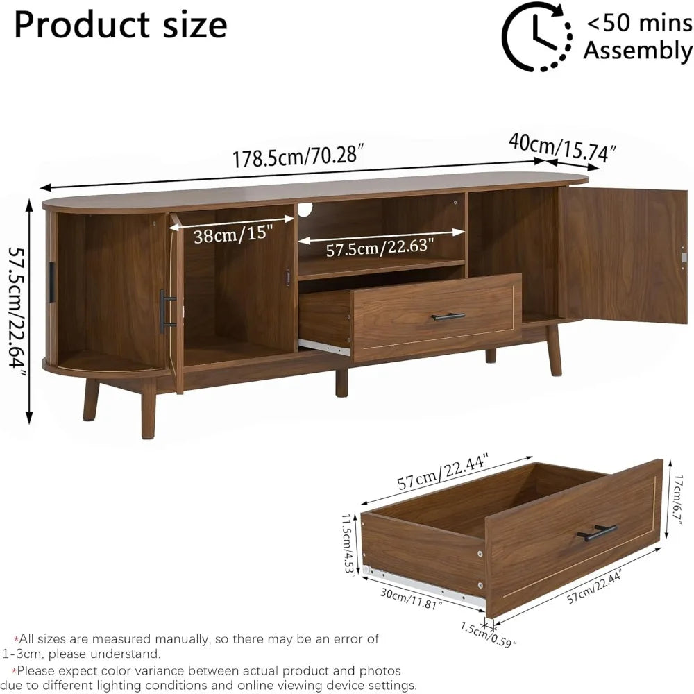 70" Fluted TV Stand for TV up to 80", Modern Entertainment Center with Drawers and Fluted Doors