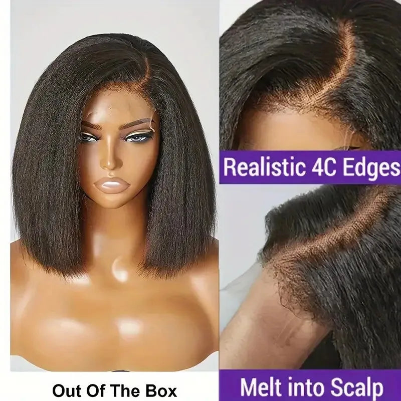 Straight Natural Straight Short Human Hair Wig,13x4 HD Front Lace, 5×5 No Glue Pre-Pulled Hairline Design for Easy Care