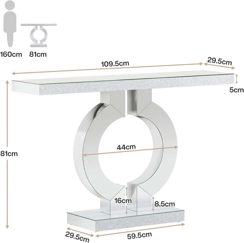43.3-Inch (110cm) Mirrored Console, Entryway Table with Thickened Mirror Finish Tabletop