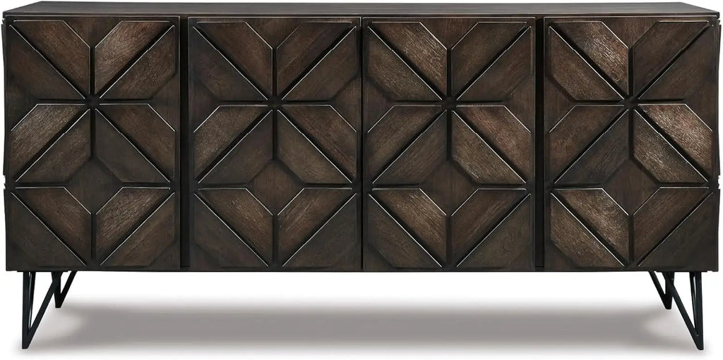 Urban Geometric Design TV Stand Fits TVs up to 70", 4 Cabinet Doors and 3 Adjustable Storage Shelves