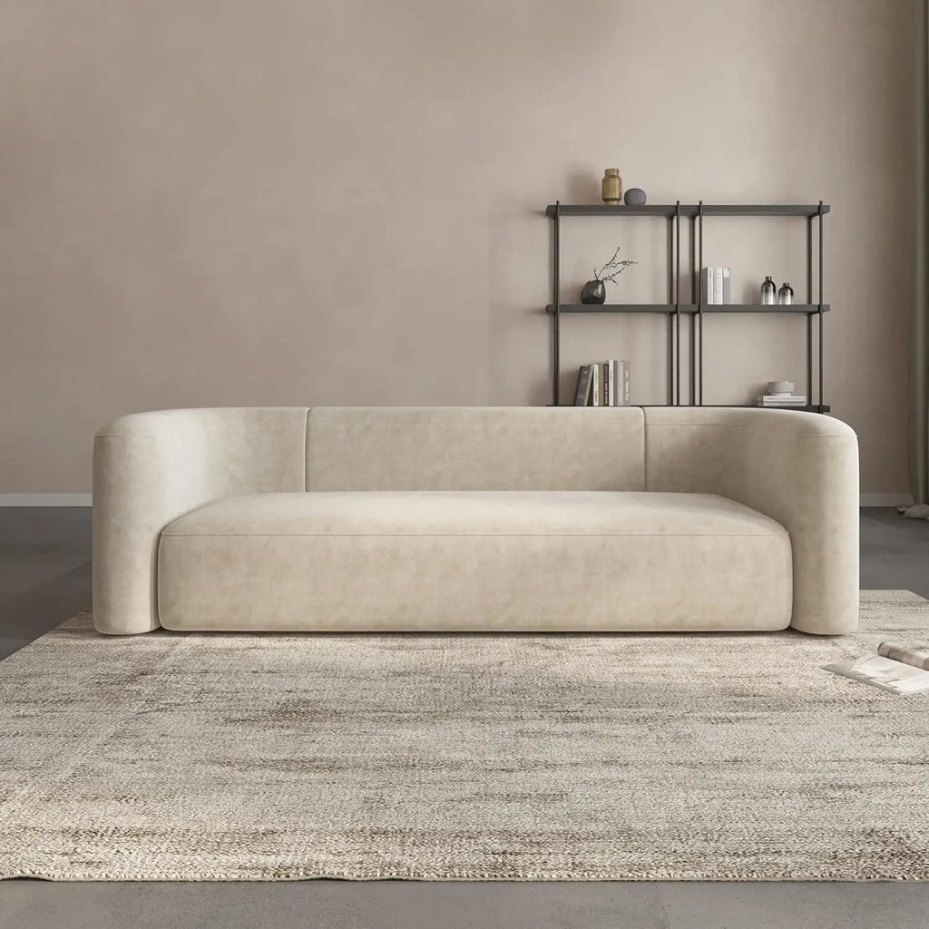 Luxury Modern Tight Curved Back Velvet Sofa, Minimalist Style ,3 Seater, Cream