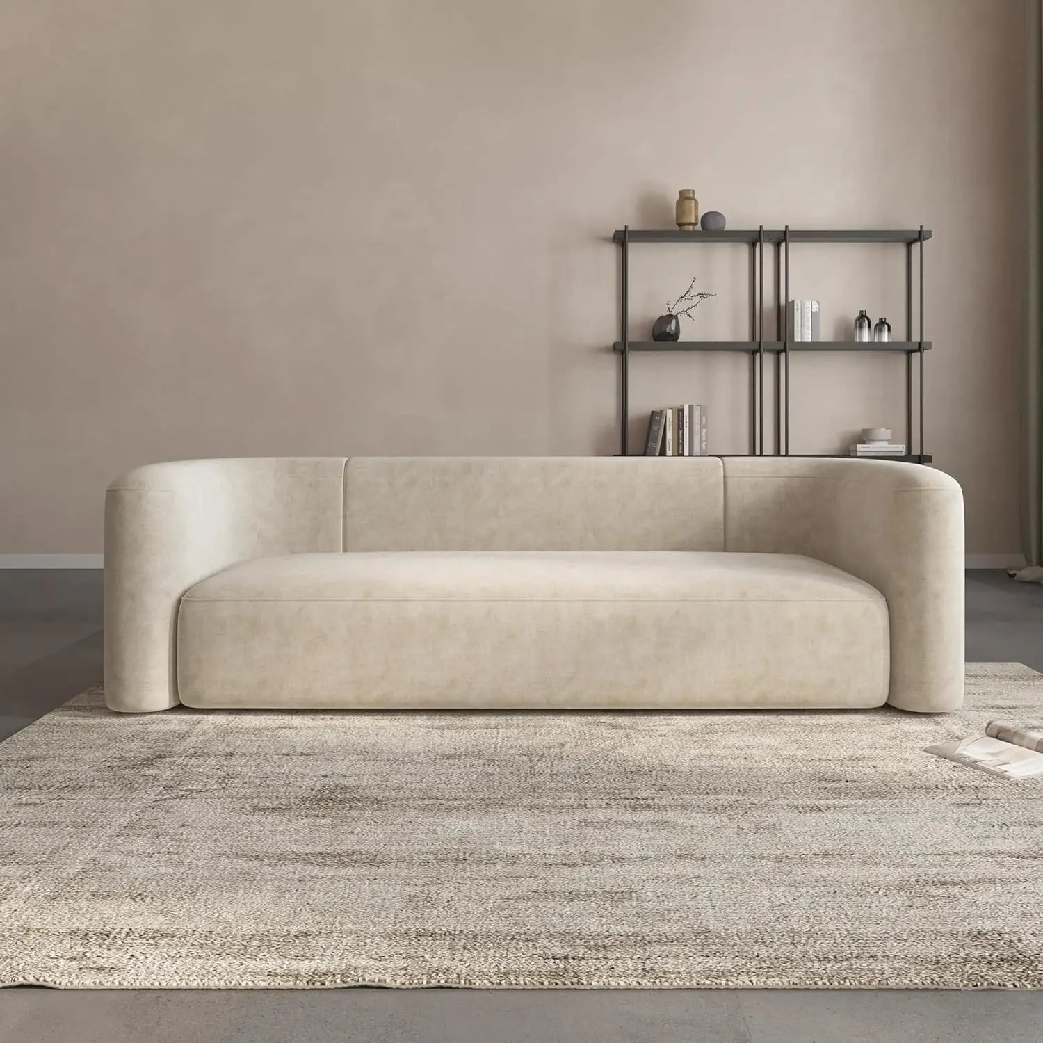 Luxury Modern Tight Curved Back Velvet Sofa, Minimalist Style ,3 Seater, Cream