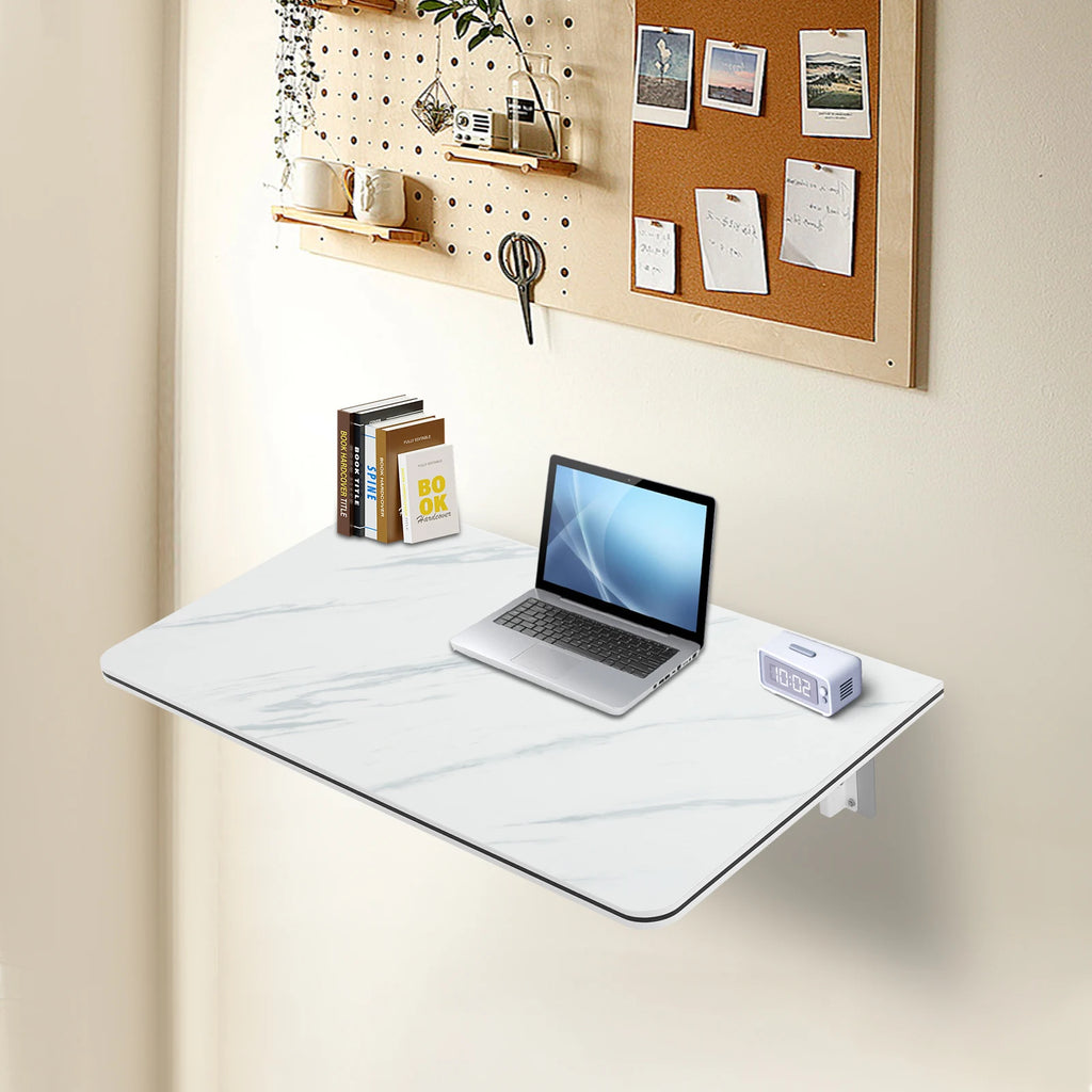 Folding Rectangular Wall Desk, Wall-mounted Folding Table, Hanging Desk for Home Office/ Garage Workbench- Black/White