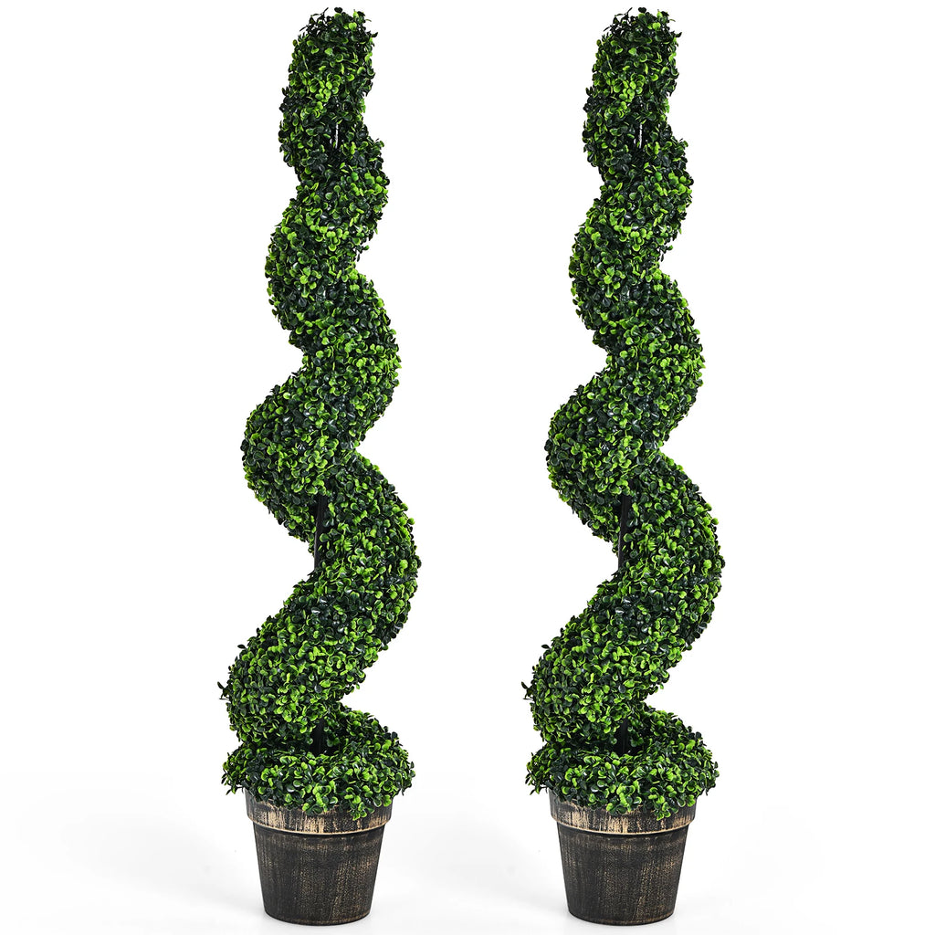 2 Pack 4FT Artificial Spiral Boxwood Topiary Tree Indoor Outdoor Decor