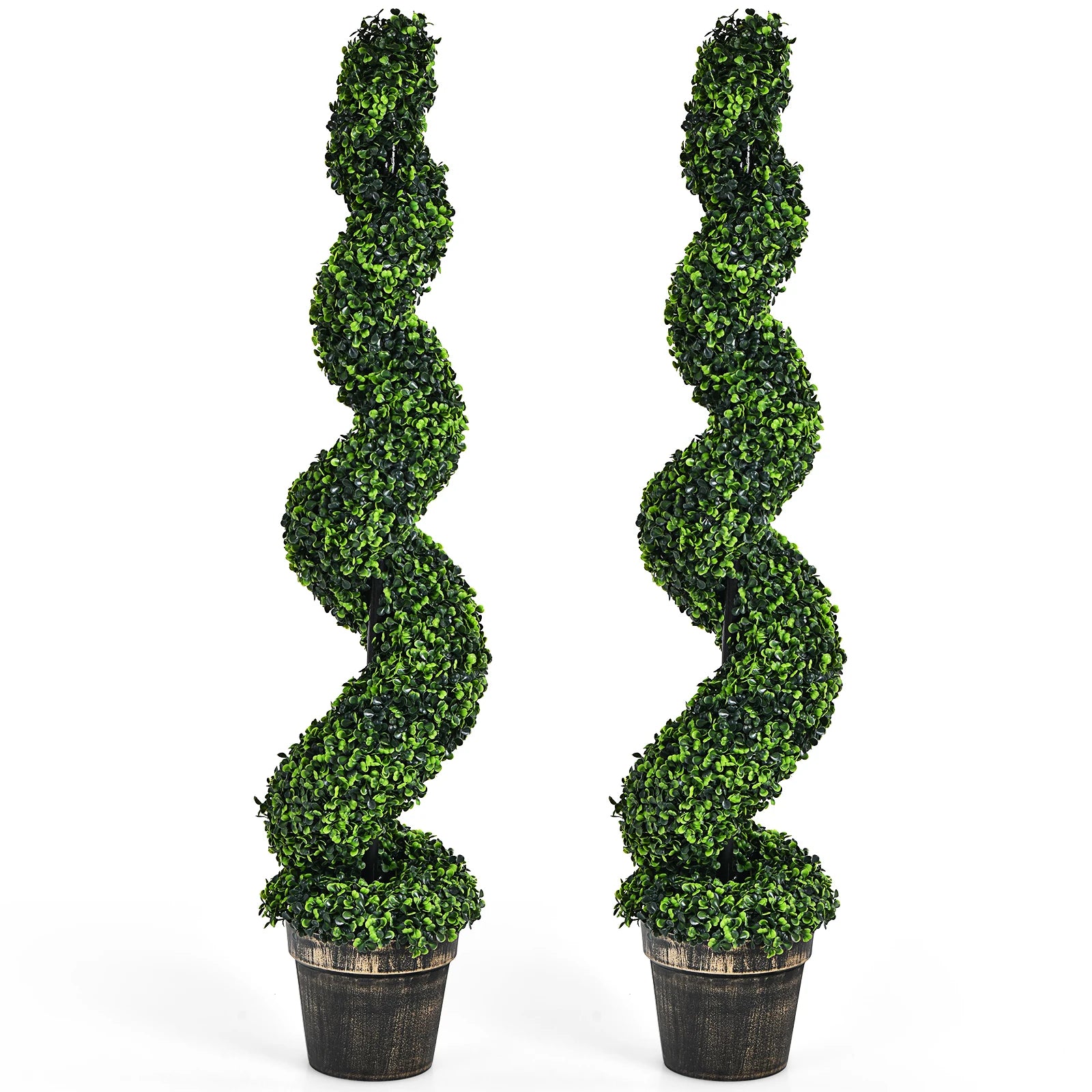 2 Pack 4FT Artificial Spiral Boxwood Topiary Tree Indoor Outdoor Decor