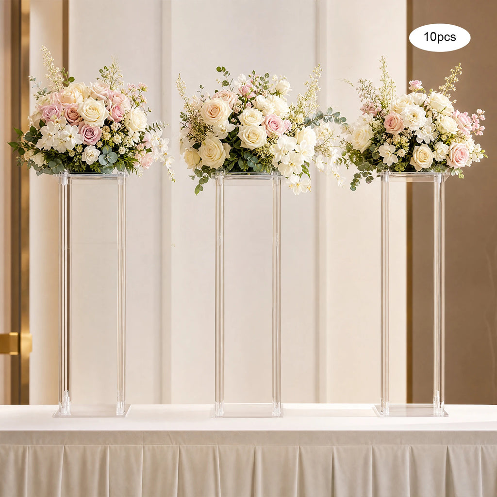 10PCS Acrylic Flower Stand 7.87x7.87x23.62in Clear Wedding Flower Display Rack 6.6lbs Capacity/ Decoration Stand for Party Centerpiece
