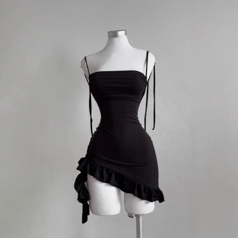 2026 Sexy Sleeveless Backless Mini Dress Women Summer Europe America Lace Up Bodycon Dresses High Street Party Club Black Dress