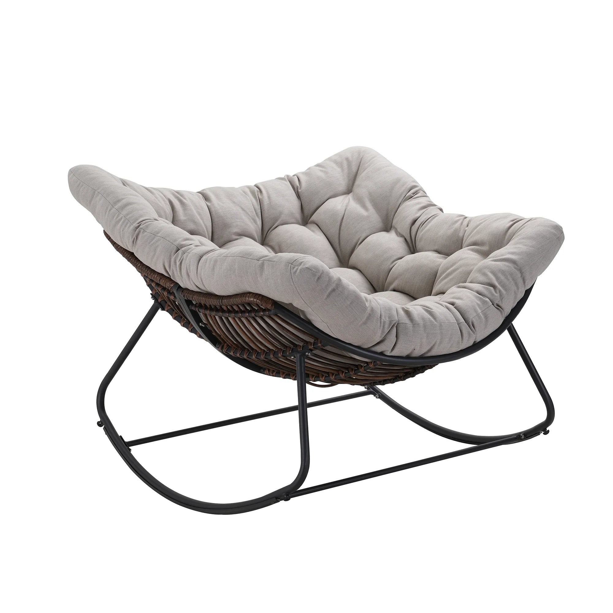 Outdoor Rocking Chair, Patio Wicker Egg Chair, Indoor Comfy Oversized Papasan Chair with Padded Cushion for Front Porch, Garden