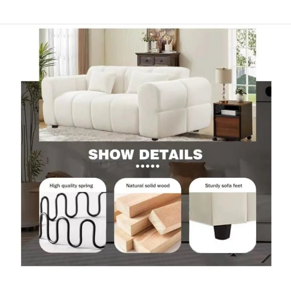 80" Upholstered 3-Seater Boucle Couch | Comfy Deep Seat Lambswool Cloud Sofa | Modern Oversized Loveseat for Living Room