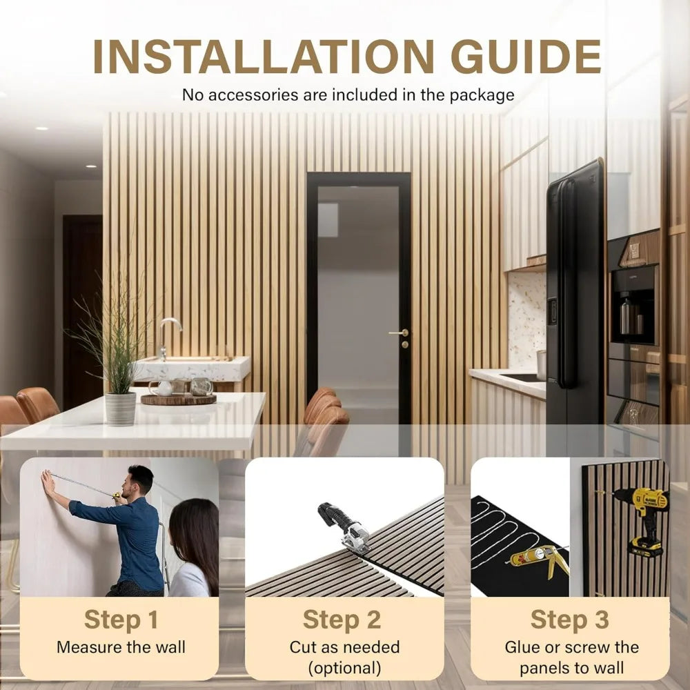 DEKKOR 4-Piece Oak Wood Acoustic Wall and Ceiling Panels, 3D Fluted Design for Sound Absorption, 94.5 x 7.9 Inches