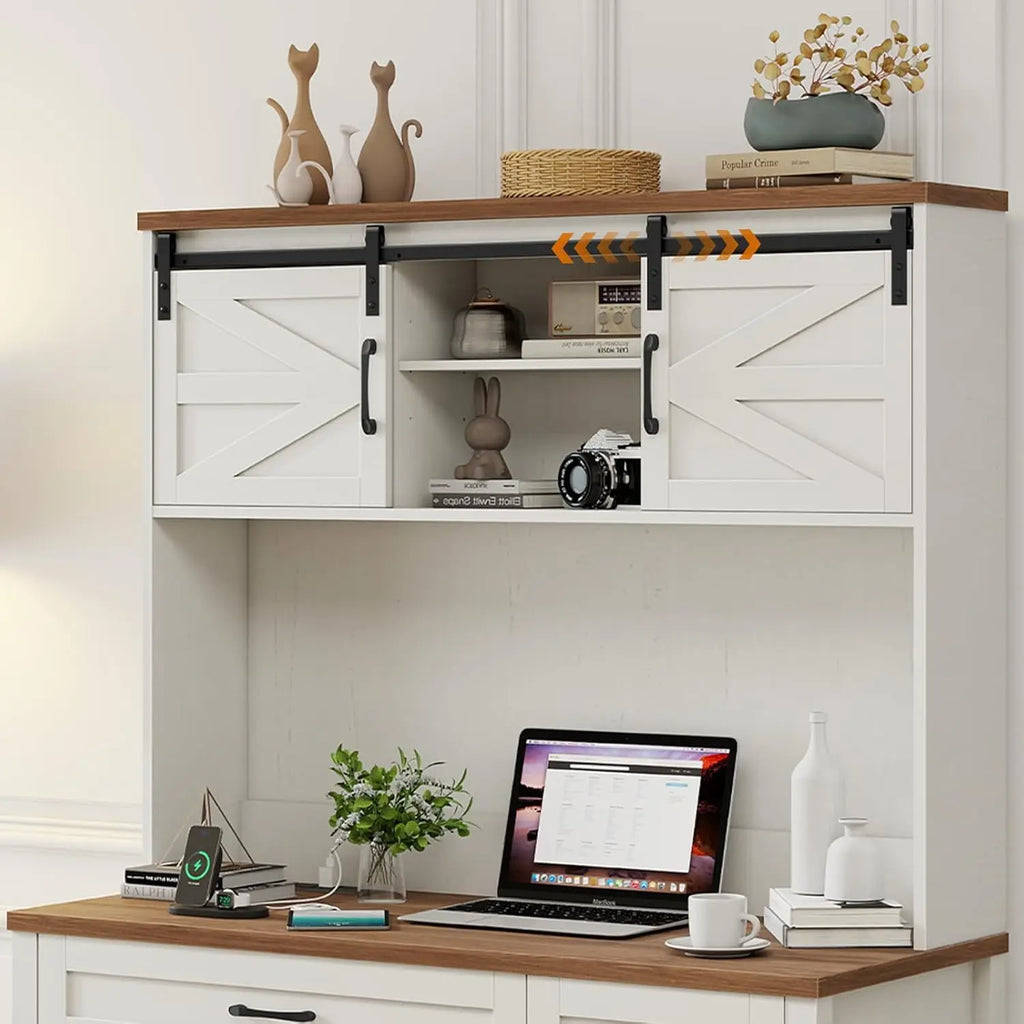 Farmhouse 47" Executive Desk, Computer Desk with Drawers and Storage Cabinet, Home Office Desk with Hutch