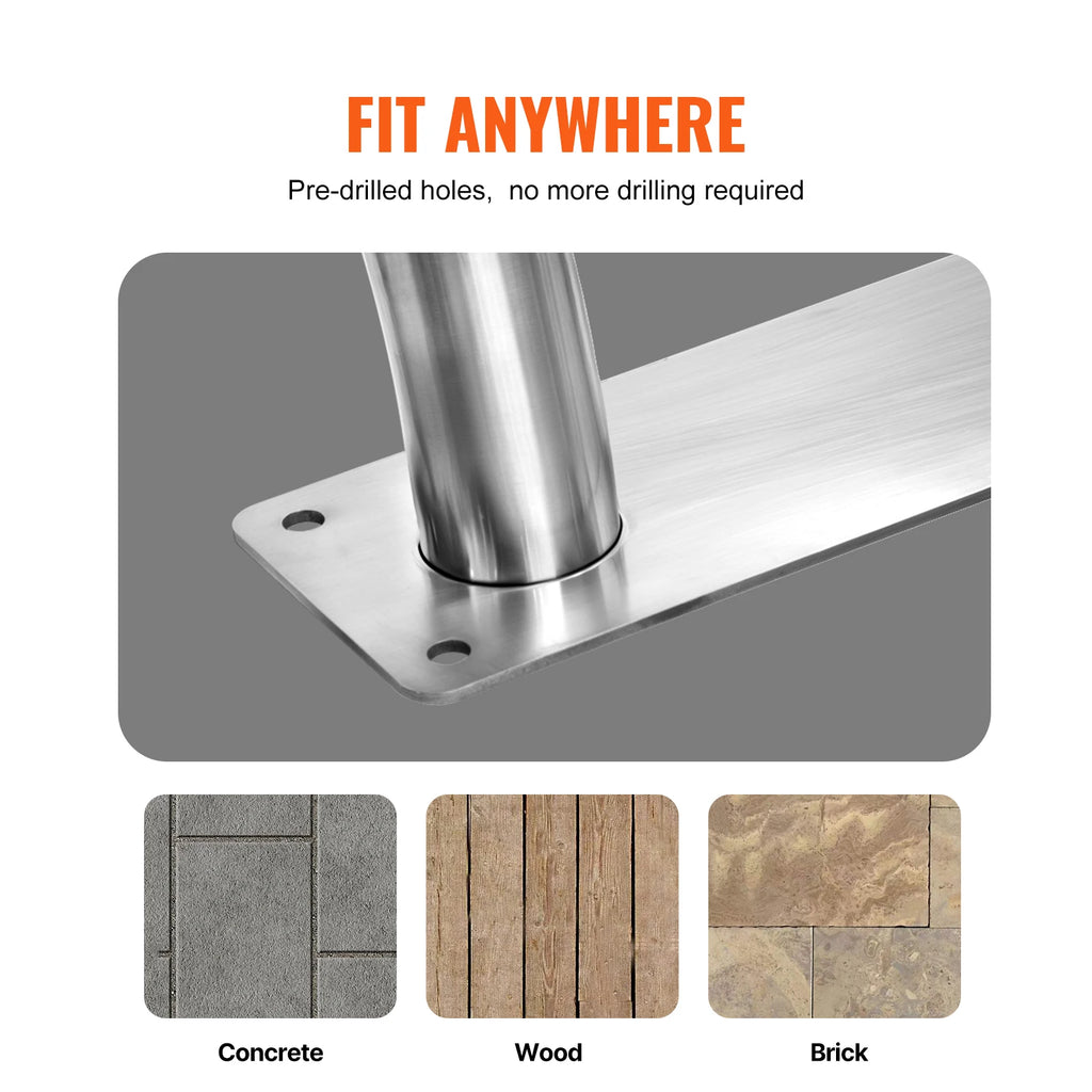 Pool Handrail Stainless Steel with Base Plate for Indoor/Outdoor Swimming Pool Safety Railing w/ Grip Cover for Decks