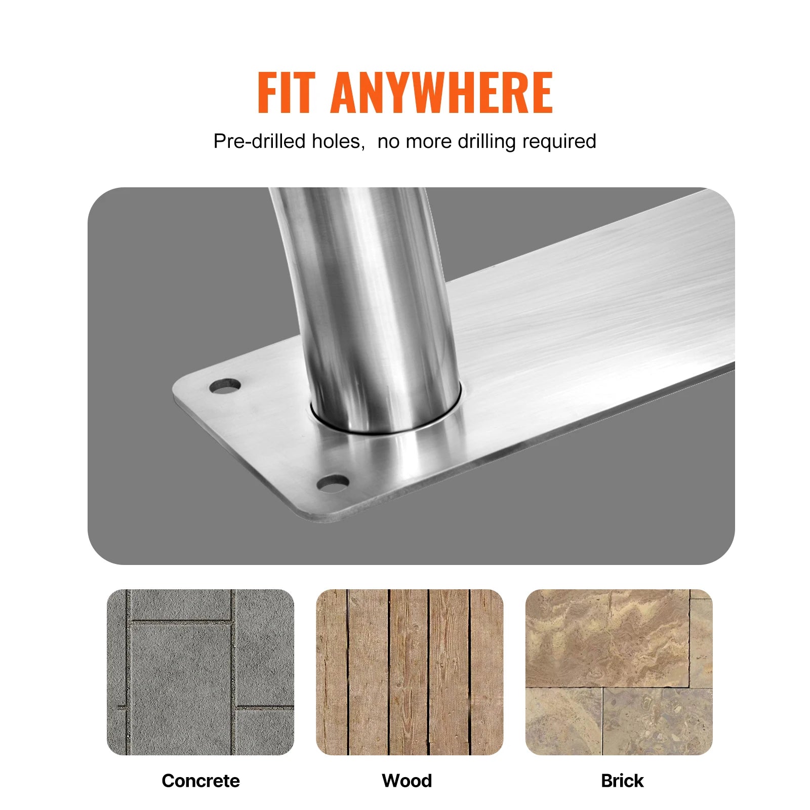 Pool Handrail Stainless Steel with Base Plate for Indoor/Outdoor Swimming Pool Safety Railing w/ Grip Cover for Decks
