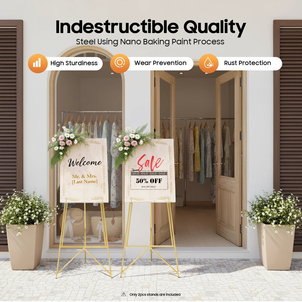 2Pcs Display Easel Stand, Gold Poster Easel Tripod, Adjustable Poster Frame Holder, Floor Standing Sign Stand for Wedding Party Exhibition