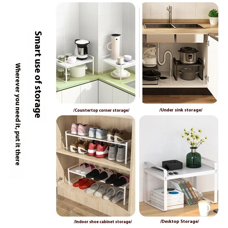 Kitchen Storage Layered Shelf/ Microwave Rack Standing Countertop/ Retractable Condiment/ Oven Organizer/ Kitchen Accessories
