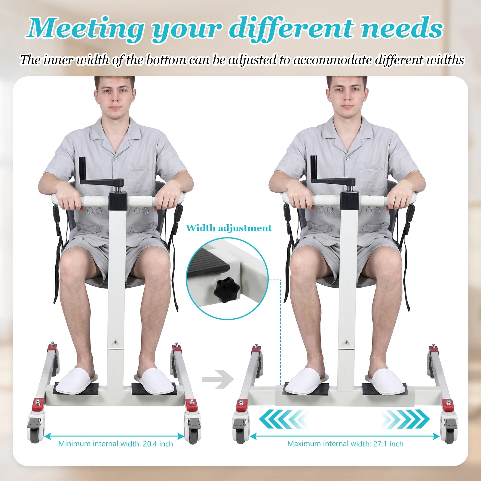 Portable Car Lift Aid Transport Chair with Adjustable Height & Width/ Transport Wheelchair with Wheels for Elderly and Disabled