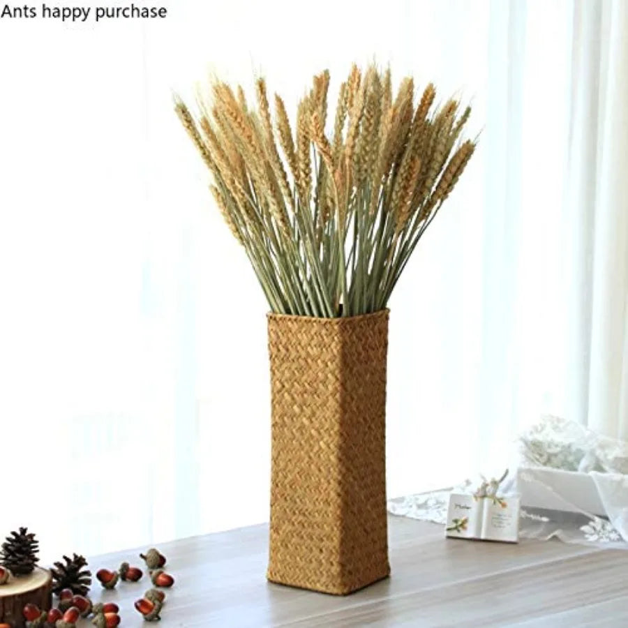 Natural Seaweed Weave Basket Pastoral Rattan Vase/ Bamboo Weaving  Flower Arranger Gypsophila Dried Flower Vase Decoration