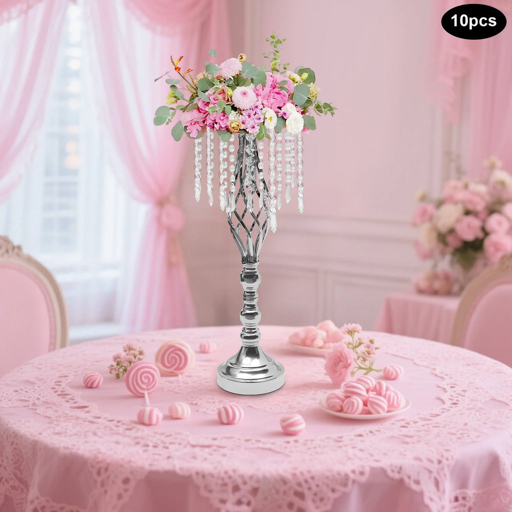10 Pcs Crystal Flower Stand, Wedding Party Decor Flower Arrangement Stand，21.7in/55cm Tall Elegant Tabletop/Metal Flower Vase