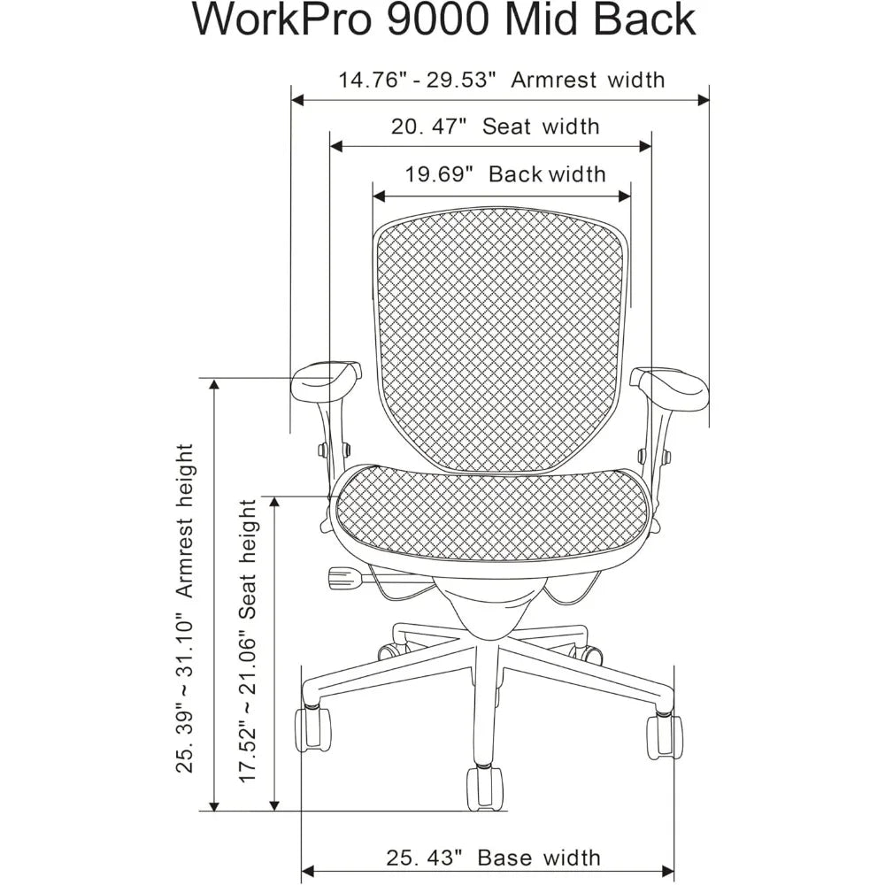 Quantum 9000 Series Ergonomic Mid-Back Office Chair with Mesh Seat and Back, Black