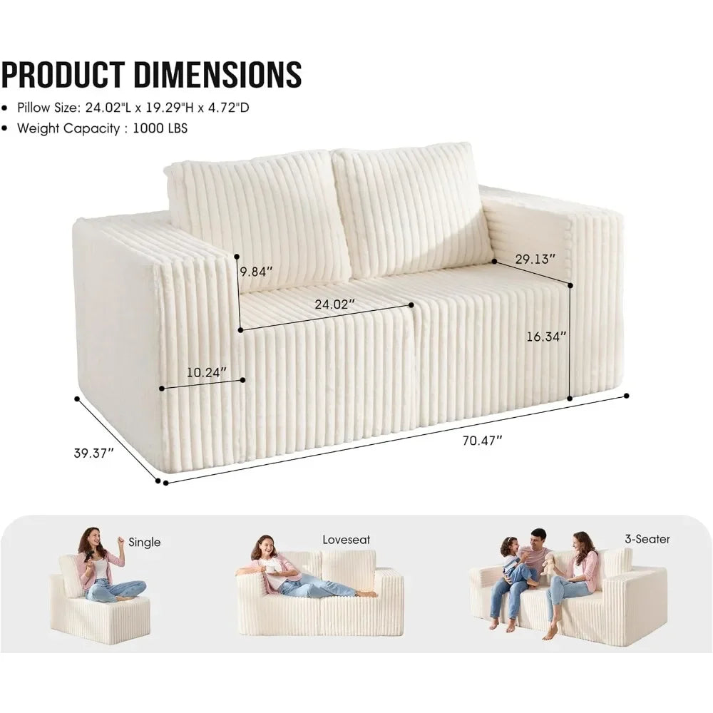 Modular Sectional Sofa 2 Seater Loveseat Modular Couch with Deep Seat Memory Foam Cloud Chair with Pillows Oversized Sectional