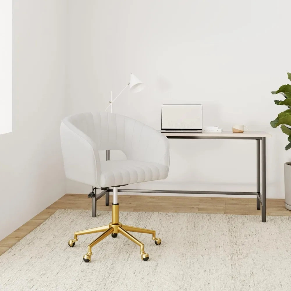 Luxurious Velvet Executive Chair with Modern Gold Accents, Ideal for Home Office, Living Spaces, and Vanity Areas