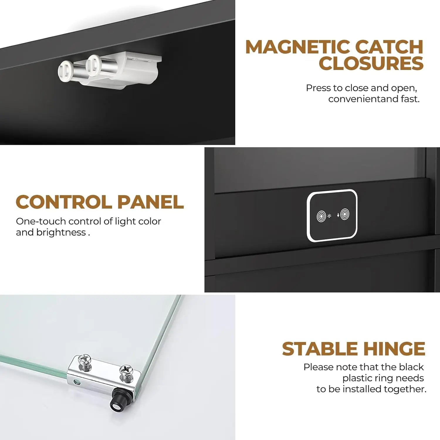 Display Cabinet with Glass Doors, 4-Tier Curio Cabinet with 3 Color Lights for Collectibles, Glass Case, Storage Cabinet, Black