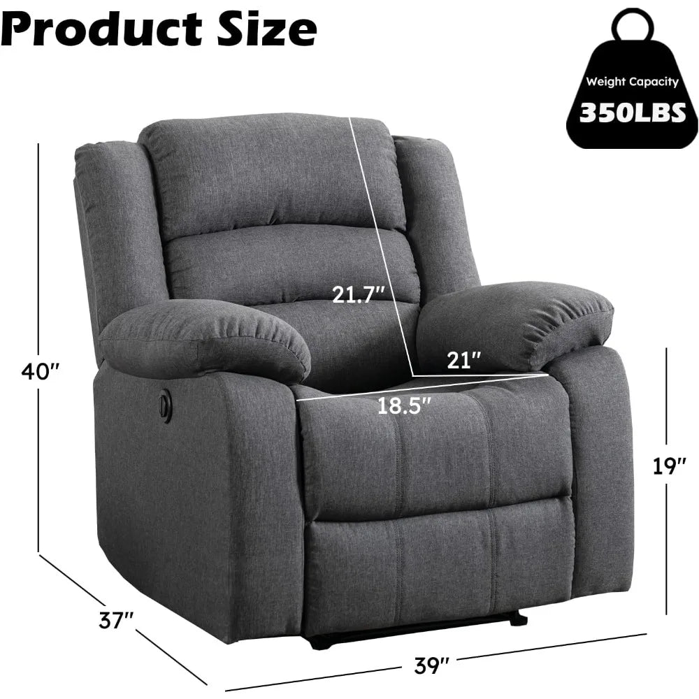 Classic Power Recliner Chair, Oversized Electric Reclining Chair with Overstuffed Cushion and Back, Soft Fabric