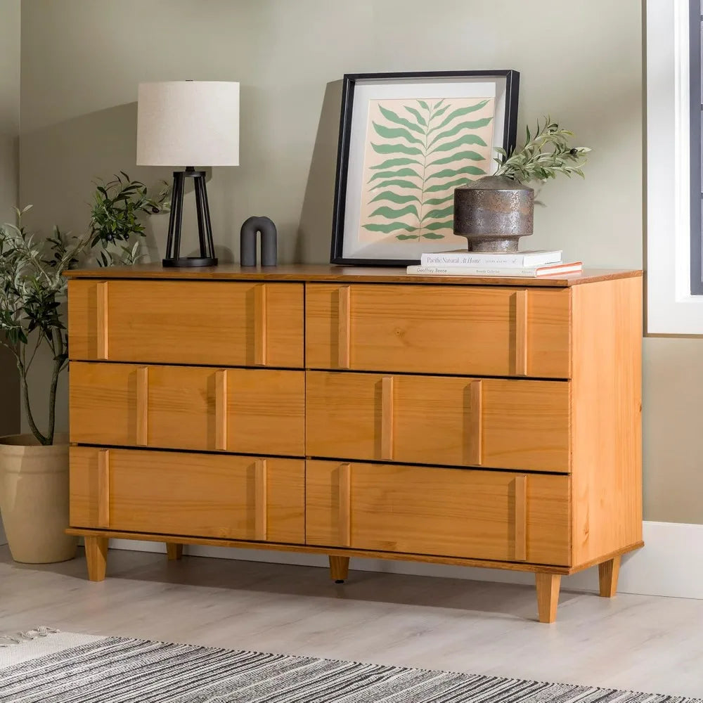 Contemporary 6-Drawer Solid Wood Dresser by Walker Edison, 60 Caramel