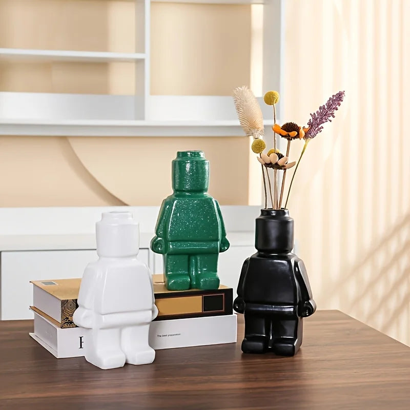 Nordic Style Ceramic Robot Vase/ Indoor Flower Pot/ Modern Home Interior Decoration/ White /Goods/ Decoration Office/ Desk Decoration