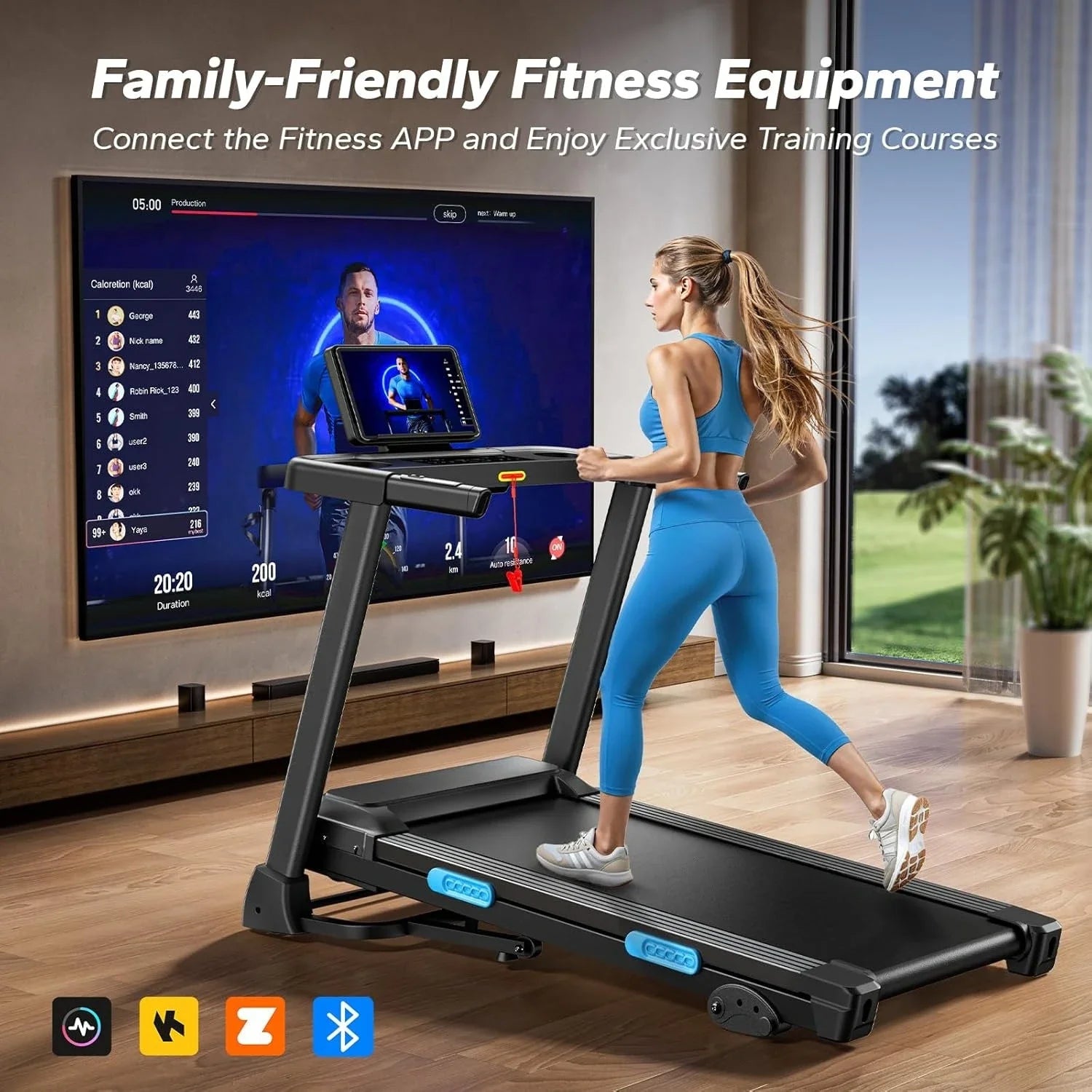Foldable Treadmill with Incline, 7.5MPH Quiet Treadmill for Home with Double Deck Technology, 4 Silicone Shock Cushion