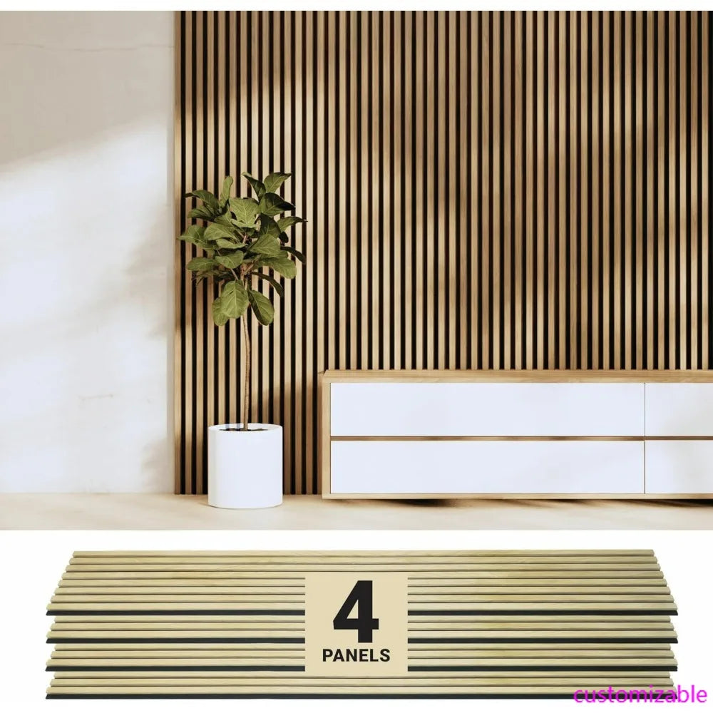 Oak Acoustic Wall Panels/ 4-Pack - 94.49 x 12 - Decorative Soundproof Wood Panels