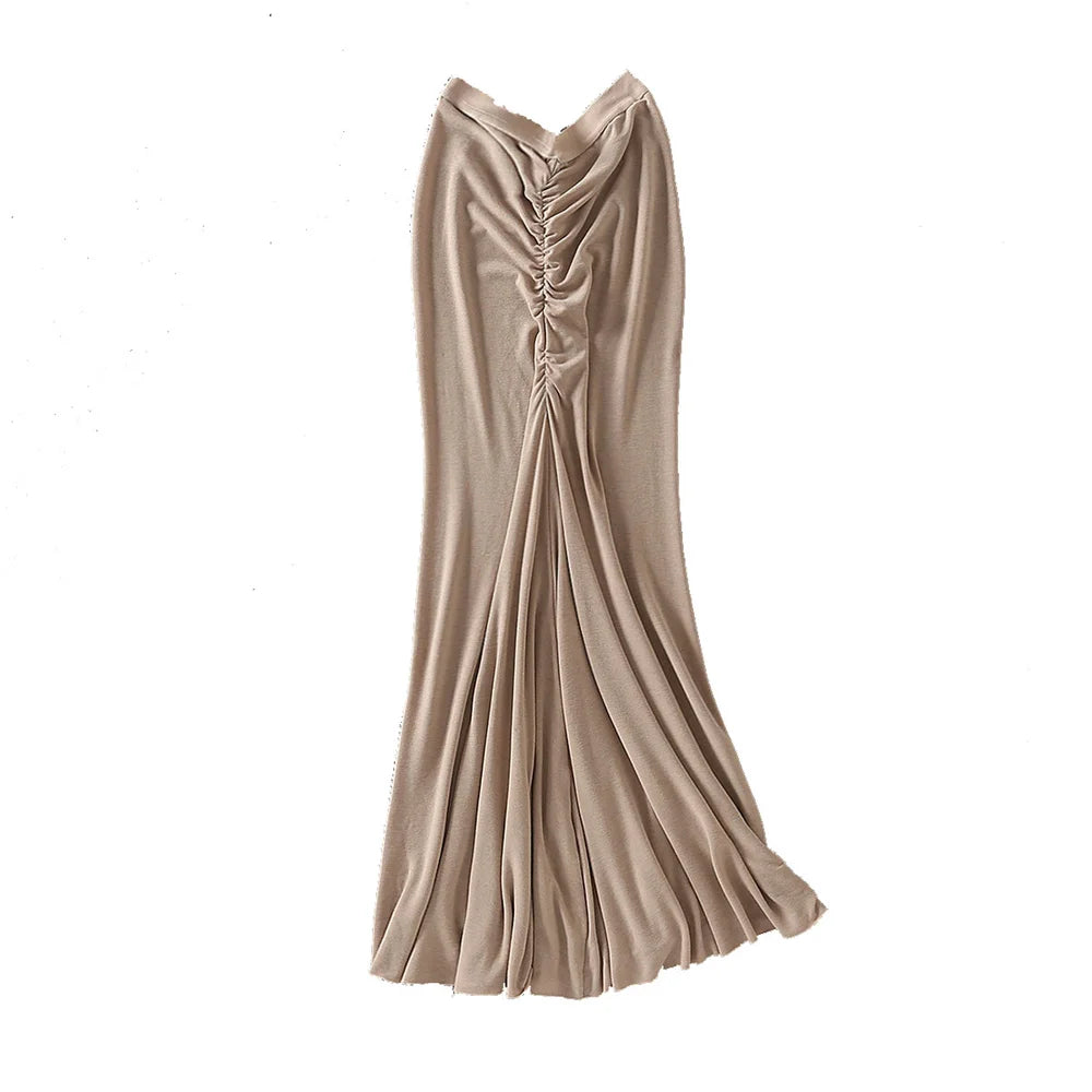 Vintage Midi Skirts for Women/ Fashion Long Skirts Women's 2022 Summer Black Bodycon Skirt Srunched Knitted Sexy Skirt
