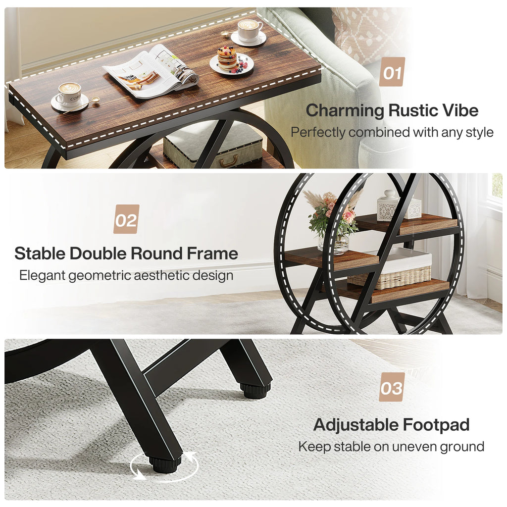 Tribesigns End Table for Living Room, 3-Tier Narrow Side Table with Storage, Wood Sofa Side Table with Geometric Metal Frame